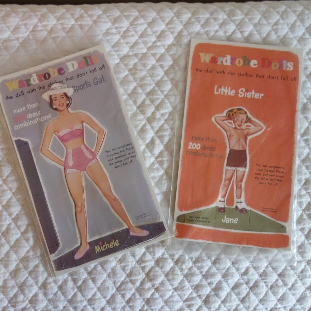 2 Pkgs Vtg 1950’s WARDROBE DOLLS Paper Dolls w/ Outfits Jane & Michele
